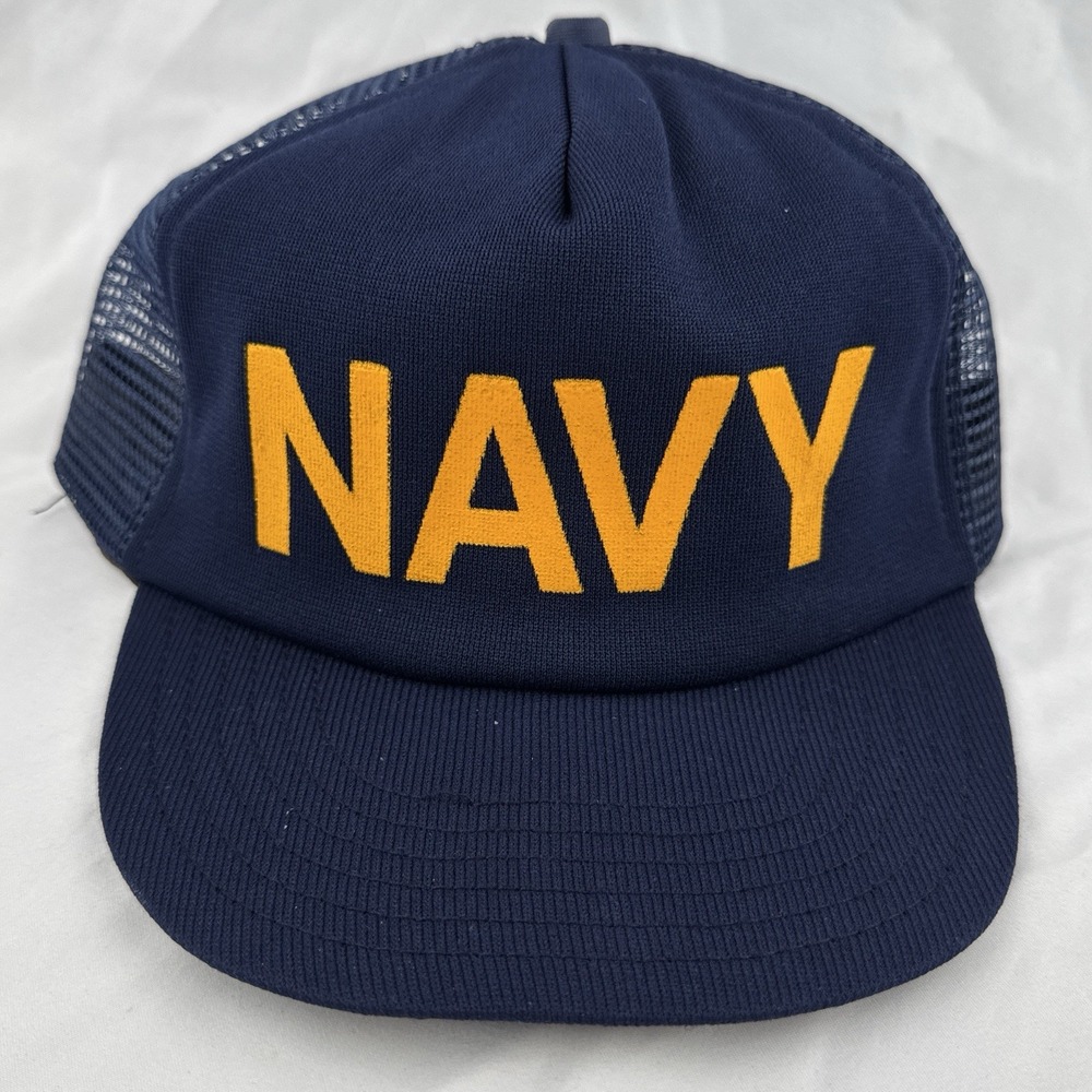Vintage 80s US Navy Hat Broadway USA Mesh Trucker Snapback Military